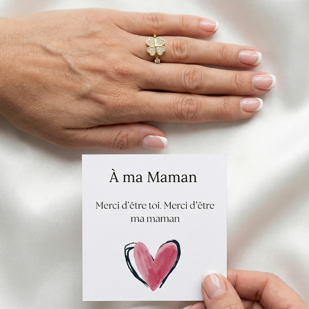 Bague Anti-Stress Rotative Ajustable - Trèfle De Chance - Pour Maman