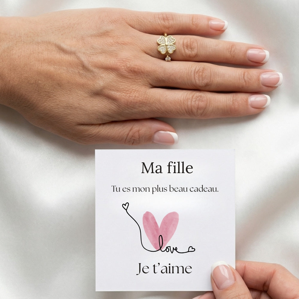 Bague Anti-Stress Rotative Ajustable - Trèfle De Chance - Pour Ma Fille