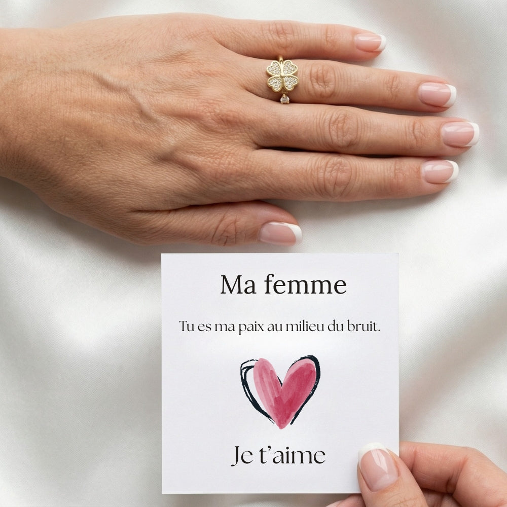 Bague Anti-Stress Rotative Ajustable - Trèfle De Chance - Pour Ma Femme